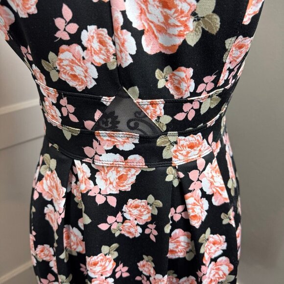 Sweet Storm black and pink floral mesh cut out high neck mini dress. - Picture 4 of 9